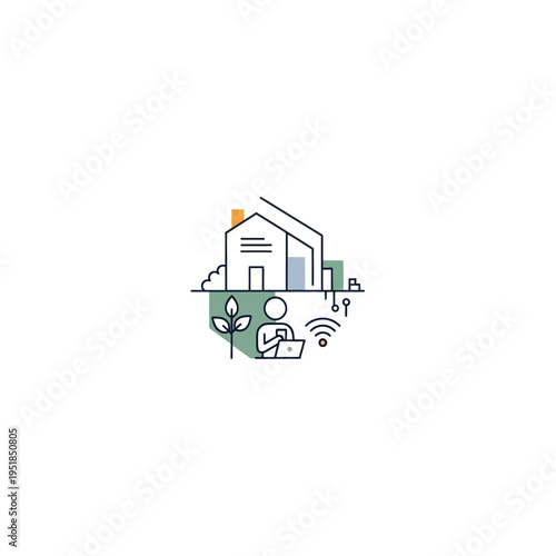 Person working on laptop at home with plant and Wi-Fi