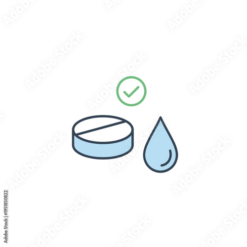 Pill and water droplet with green checkmark icon