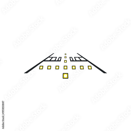 Pilot view of airport runway landing lights graphic