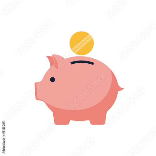 Pink piggy bank with gold coin for saving money