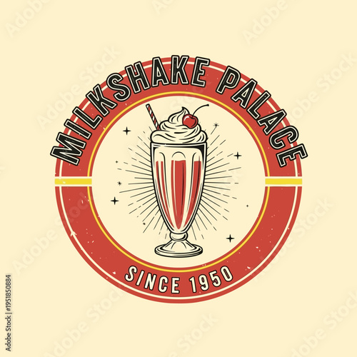 Classic Retro Milkshake Emblem Design for Vintage Beverage Shops and Dessert Parlors – A Nostalgic Drink Illustration