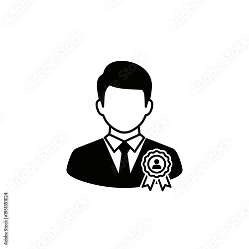Professional man avatar icon with achievement award badge