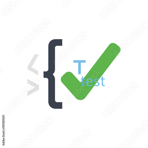 Programming test success symbol with code brackets and checkmark