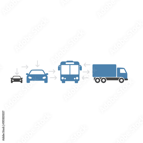 Progression of transport vehicle icons with directional arrows