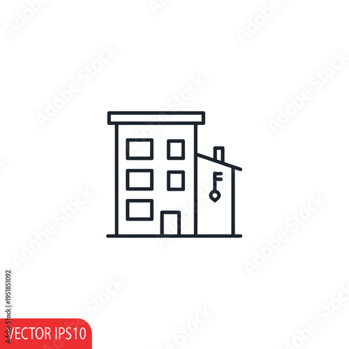 Real estate buildings with key outline icon