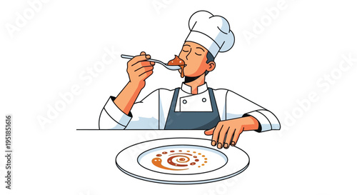 A chef eyes closed savors a taste of his creation in a visually striking silhouette high quality professional detailed modern elegant