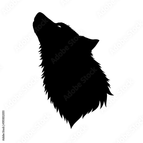 Lone Wolf's Howl: Silhouette of a wolf's head in a dramatic, upward gaze, capturing the primal call of the wild in striking black and white contrast. 