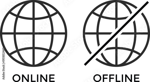 Online and Offline Connection Icon set. Internet connection and signal symbols. Internet status sign. Connected and disconnected icons
