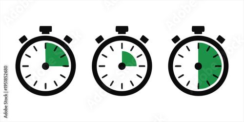 Three stopwatches showing different time duration with green indicator for speed concept