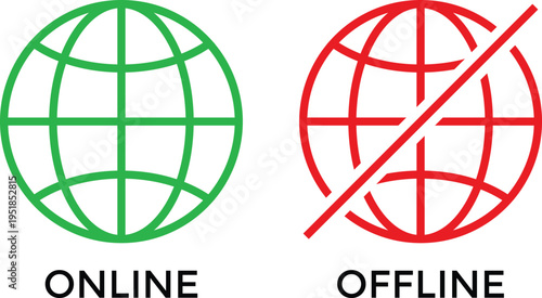 Online and Offline Connection Icon set. Internet connection and signal symbols. Internet status sign. Connected and disconnected icons
