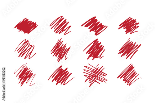 Hand drawn red lipstick silhouette swatches on white background