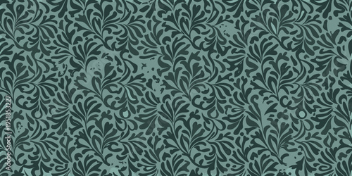 A seamless pattern of stylized teal and dark green foliage