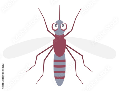Cute mosquito character. Bloodsucker insect. Vector illustration isolated on white.