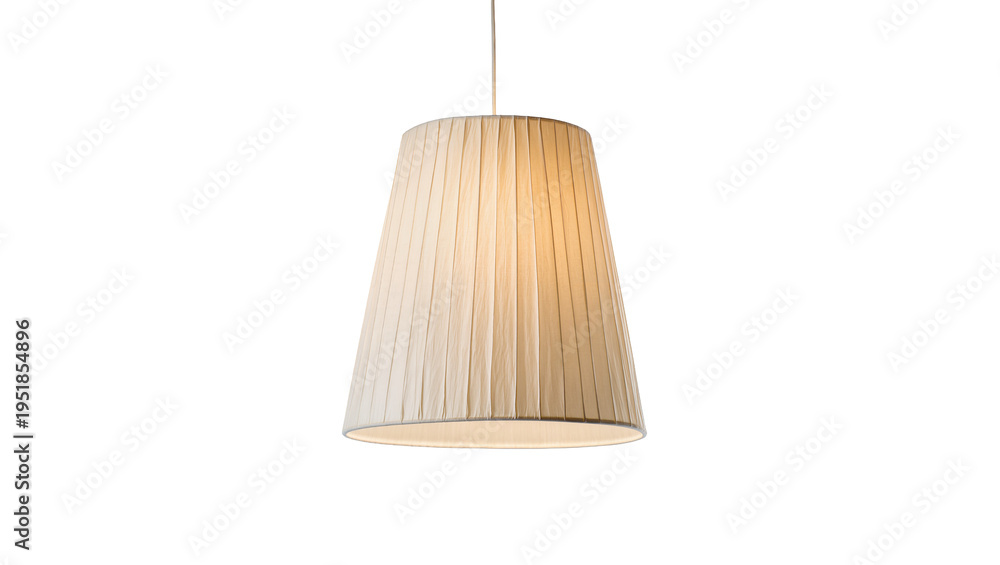 Fototapeta premium Elegant pleated fabric lampshade, light beige pendant lamp isolated on transparent background, modern home decor lighting fixture PNG