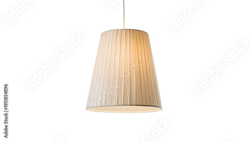 Elegant pleated fabric lampshade, light beige pendant lamp isolated on transparent background, modern home decor lighting fixture PNG