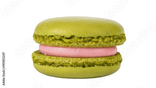 Delicious green macaron with vibrant pink cream filling, isolated on a transparent background, a perfect sweet French pastry dessert PNG