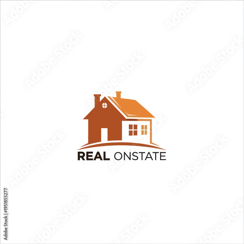 Stylized house building logo with REAL ONSTATE text