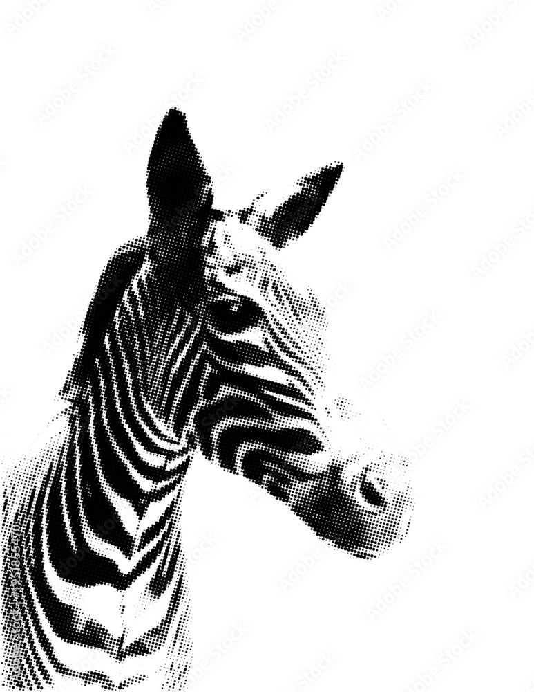 Obraz premium Zebra head halftone dot illustration isolated on transparent background animal portrait