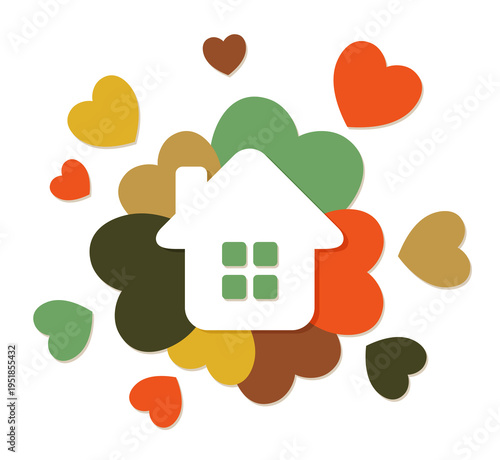 The symbol of house with colored hearts.
