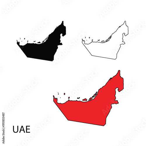 Black outline and colorful maps of United Arab Emirates country border on transparent background
