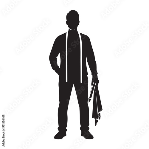 Man Standing Silhouette Holding Jacket Isolated On White For Fashion Concepts