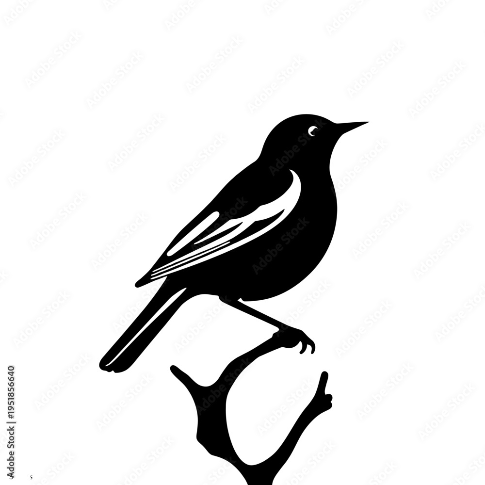 Obraz premium Black Silhouette Bird: A sleek black silhouette of a bird perched gracefully on a delicate branch, showcasing minimalist art and natural beauty. 