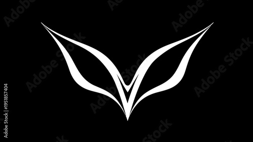 Elegant abstract white stylized geometric shape on black. Modern minimalist design element for tech, luxury, or art concepts.