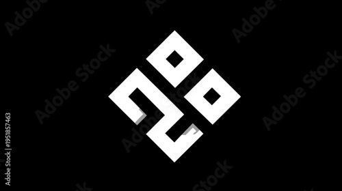Modern abstract geometric symbol in white on black. Stylized minimalist emblem for design, technology, identity.