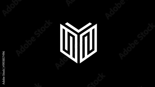 Abstract geometric monogram style design with intertwined lines forming a shield or crest shape on a minimalist black background