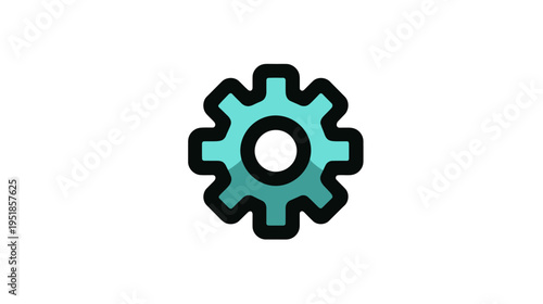 Simple turquoise gear icon illustration for settings, options, system customization, and mechanical processes on white