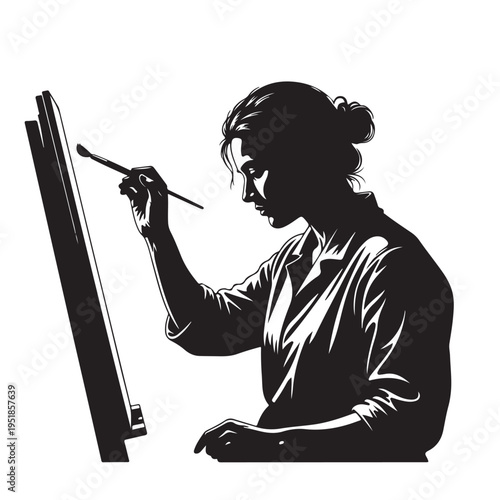 Female Artist Painting On Canvas In Studio For Creative Concepts