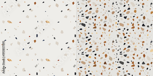 Terrazzo patterns a diptych of speckled surfaces with varied densities
