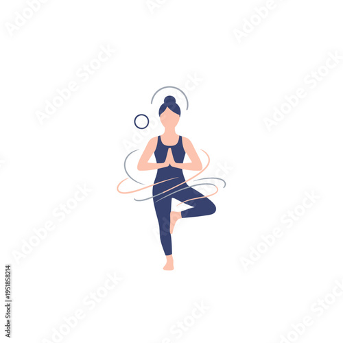 Woman in yoga tree pose with abstract energy swirls