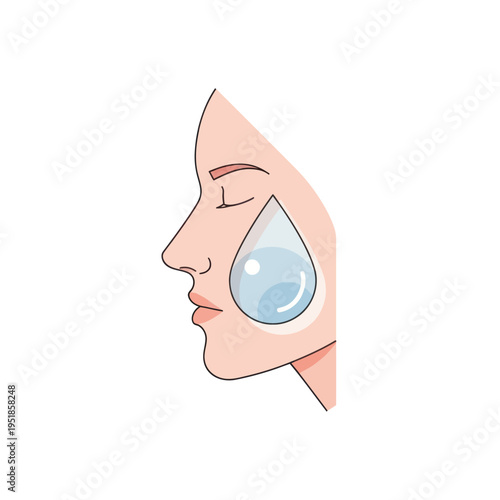 Woman's side profile with hydrating water drop on cheek.