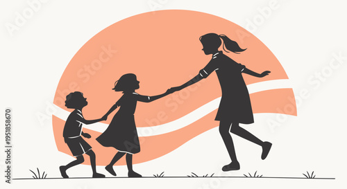 A heartwarming illustration representing the spirit of national day, truth, and reconciliation with children holding hands under a setting sun