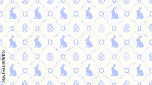 Pastel easter pattern with rabbits and eggs on a diamond lattice