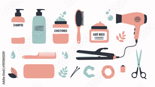Hair styling implements show tools for personal.