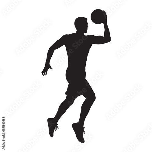 Young Man Silhouette Playing Basketball On White Background For Sports Concepts