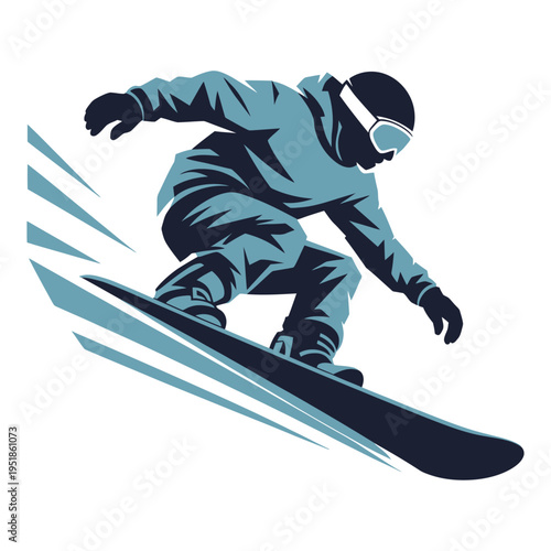 colorful vector illustration of snowboarder performing dynamic jump in winter sport scene showing speed motion adrenaline and extreme action isolated on clean background