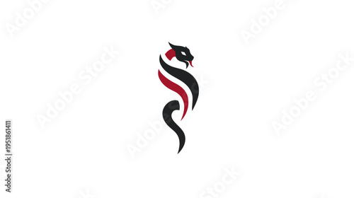Elegant stylized black and red serpent dragon logo design. Powerful mythical creature graphic on a clean white background.
