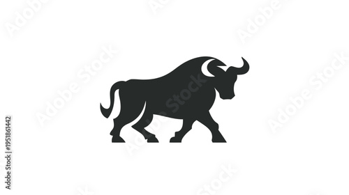 Powerful Bull Silhouette Icon - Strong Masculine Animal Graphic Design Element or Symbol for Business or Finance
