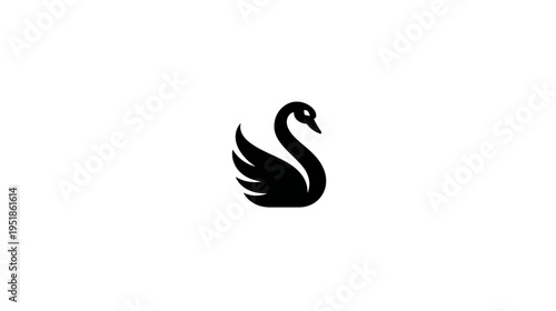 Elegant Black Swan Silhouette Icon on White Background, Graceful Minimalist Bird Design Element, Nature Wildlife Symbol