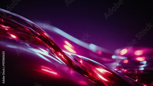 Purple and red wave with a metallic sheen. The wave is long and curvy, and it is made of some sort of shiny material