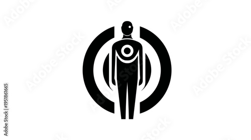 Stylized Human Figure Icon in Concentric Target Circles, Conceptual Symbol for Focus, Identity, or Data Point