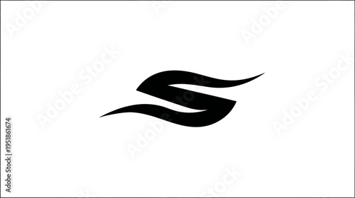 Abstract black flowing S shape graphic element on a white background. Modern, minimalist, and dynamic design icon or symbol.