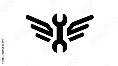 Winged Wrench Icon: Fast Repair Service Symbol, Mechanic Tool, Speed Maintenance Graphic, Engineering Solutions