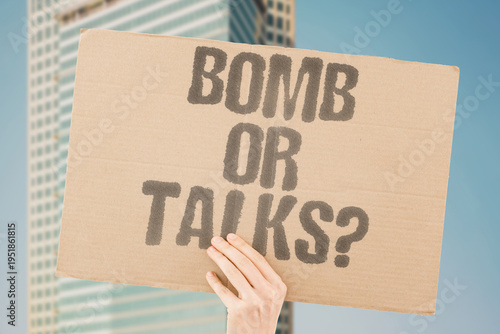 Schilderij op canvas "Bomb Or Talks?" When airstrikes keep landing, diplomats scramble to find a table that both sides will sit at