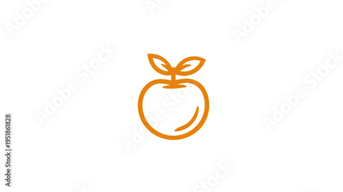 Minimalist orange fruit icon with leaves. Simple line art design for healthy food, organic products, app interface, or website branding.
