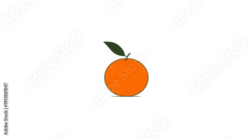 Vibrant Orange Fruit Illustration with Green Leaf. Fresh Citrus Produce Design Element on White Background.