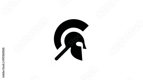 Black silhouette of an ancient warrior helmet. Spartan or Roman style icon symbolizing strength, courage, and protection.